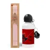 Easter Set, metallic aluminum bottle (500ml) & aromatic flat Easter candle (30cm) (PINK)