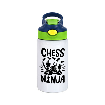 Chess ninja, Παιδικό παγούρι θερμό, ανοξείδωτο, με καλαμάκι ασφαλείας, πράσινο/μπλε (350ml)