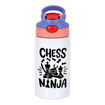 Chess ninja, Children's hot water bottle, stainless steel, with safety straw, pink/purple (350ml)