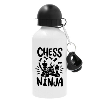 Chess ninja, Μεταλλικό παγούρι νερού, Λευκό, αλουμινίου 500ml