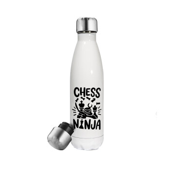 Chess ninja, Μεταλλικό παγούρι θερμός Λευκό (Stainless steel), διπλού τοιχώματος, 500ml
