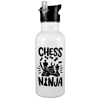 Chess ninja, Παγούρι νερού Λευκό με καλαμάκι, ανοξείδωτο ατσάλι 600ml