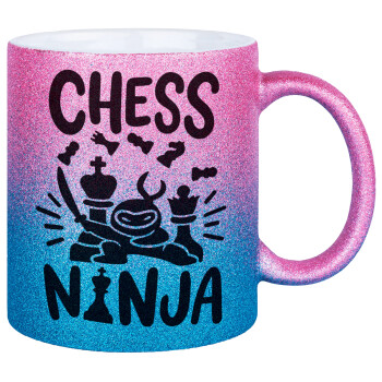 Chess ninja, Κούπα Χρυσή/Μπλε Glitter, κεραμική, 330ml