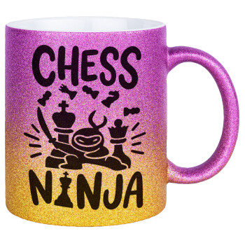Chess ninja, Κούπα Χρυσή/Ροζ Glitter, κεραμική, 330ml