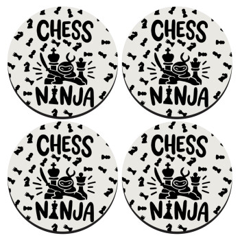 Chess ninja, SET of 4 round wooden coasters (9cm)
