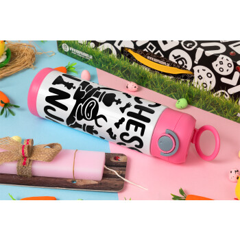 Chess ninja, Easter candle, Childrens hot water bottle, stainless steel, with safety straw, PINK (500ml)
