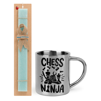 Chess ninja, Easter Set, metallic thermal cup (300ml) & aromatic flat Easter candle (30cm) (TURQUOISE)
