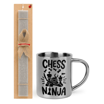 Chess ninja, Πασχαλινό Σετ, μεταλλική κούπα θερμό (300ml) & πασχαλινή λαμπάδα αρωματική πλακέ (30cm) (ΓΚΡΙ)