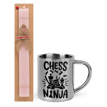 Chess ninja, Πασχαλινό Σετ, μεταλλική κούπα θερμό (300ml) & πασχαλινή λαμπάδα αρωματική πλακέ (30cm) (ΡΟΖ)