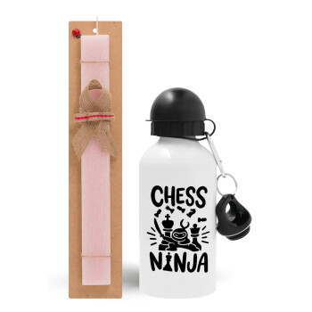 Chess ninja, Πασχαλινό Σετ, παγούρι μεταλλικό αλουμινίου (500ml) & πασχαλινή λαμπάδα αρωματική πλακέ (30cm) (ΡΟΖ)