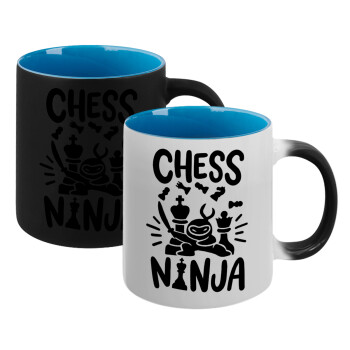 Chess ninja, Κούπα Μαγική εσωτερικό μπλε, κεραμική 330ml που αλλάζει χρώμα με το ζεστό ρόφημα