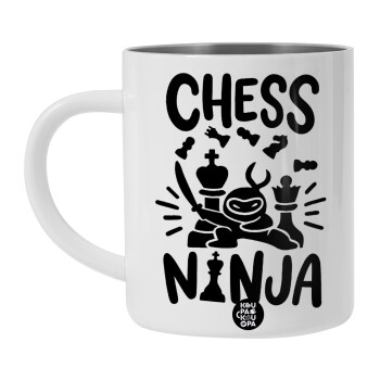 Chess ninja, Λευκή Ανοξείδωτη Μεταλλική Κούπα 450ml - Διπλού Τοιχώματος 