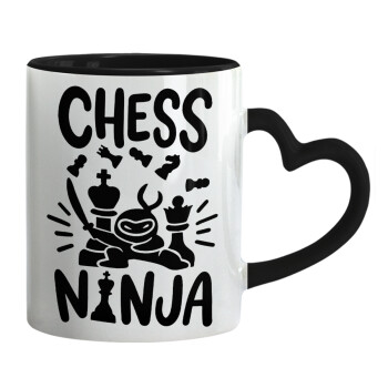 Chess ninja, Κούπα καρδιά χερούλι μαύρη, κεραμική, 330ml
