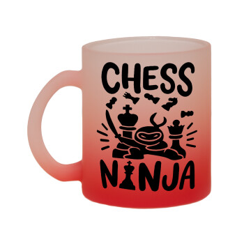 Chess ninja, Κούπα γυάλινη δίχρωμη με βάση το κόκκινο ματ, 330ml