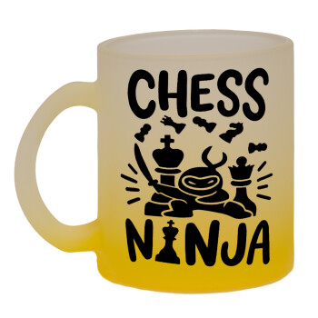 Chess ninja, Κούπα γυάλινη δίχρωμη με βάση το κίτρινο ματ, 330ml