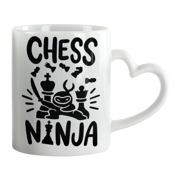 Chess ninja, Κούπα καρδιά χερούλι λευκή, κεραμική, 330ml