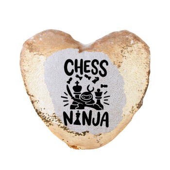 Chess ninja, Μαξιλάρι καναπέ καρδιά Μαγικό Χρυσό με πούλιες 40x40cm περιέχεται το  γέμισμα