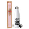 Easter Set, metallic stainless steel water bottle (750ml) & scented flat Easter candle (30cm) (PINK)