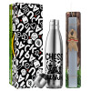 Easter Set, metallic stainless thermos flask (500ml) & scented flat Easter candle (30cm) (GRAY)