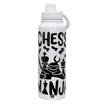 Chess ninja, 1L Stainless Steel Thermal Bottle with Phone Holder & Double Wall Insulation