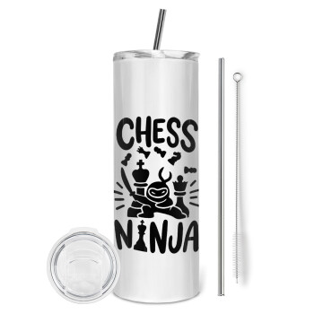 Chess ninja, Eco friendly ποτήρι θερμό (tumbler) από ανοξείδωτο ατσάλι 600ml, με μεταλλικό καλαμάκι & βούρτσα καθαρισμού