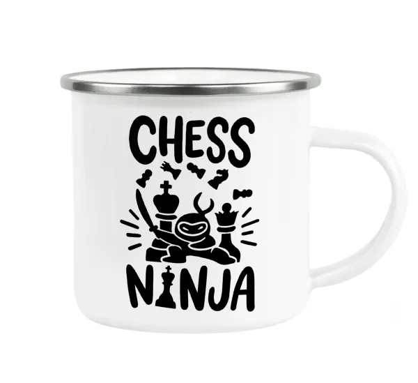 Chess ninja — Metallic enamel cup white 360ml