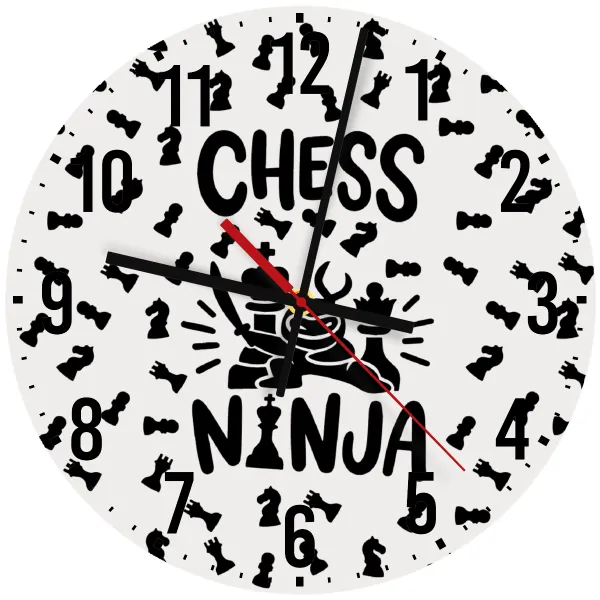 Chess ninja — Wooden wall clock (30cm)