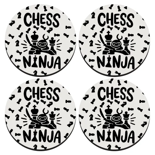 Chess ninja — SET of 4 round wooden coasters (9cm)