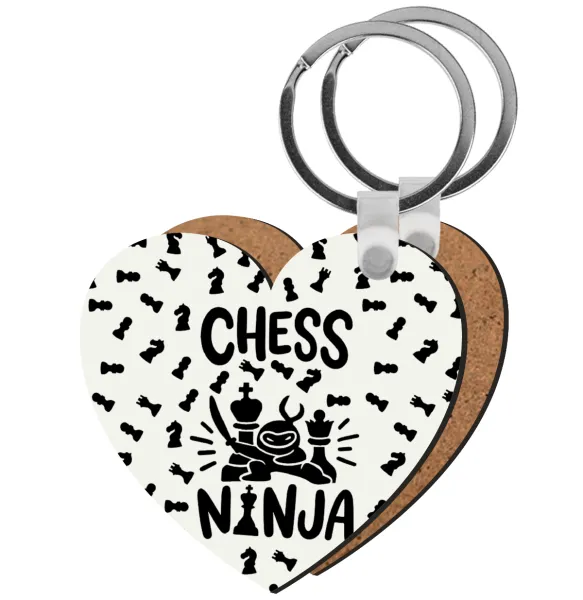 Chess ninja — Heart wooden MDF keychain
