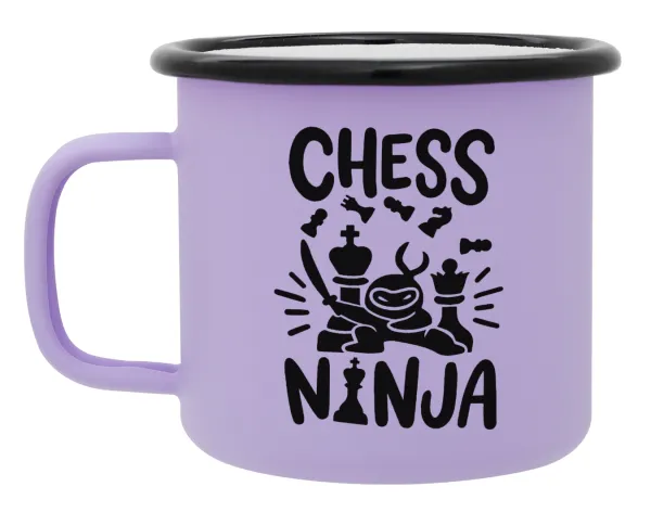 Chess ninja — Metal enamel mug, matte light pastel purple, 360ml