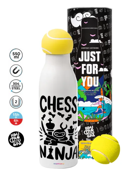 Chess ninja — Tennis ball Metal mug thermos White, double wall, 550ml