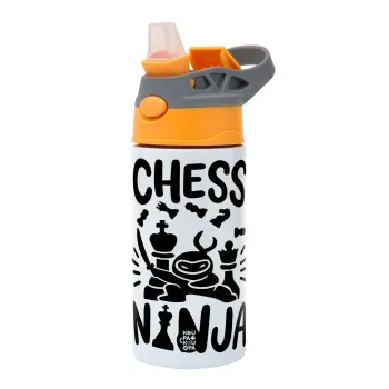 Chess ninja, Παιδικό παγούρι θερμό, ανοξείδωτο, με καλαμάκι ασφαλείας, Πορτοκαλί/Γκρι (360ml) BPA-FREE