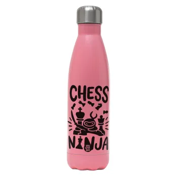 Chess ninja, Μεταλλικό παγούρι θερμός Ροζ Ματ (Stainless steel), διπλού τοιχώματος, 500ml