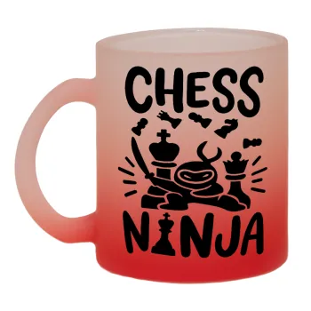 Chess ninja, Κούπα γυάλινη δίχρωμη με βάση το κόκκινο ματ, 330ml