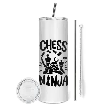Chess ninja, Tumbler stainless steel 600ml, with metal straw & cleaning brush