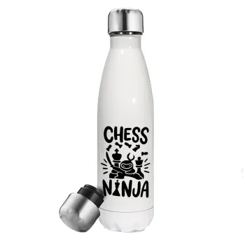 Chess ninja, Μεταλλικό παγούρι θερμός Λευκό (Stainless steel), διπλού τοιχώματος, 500ml