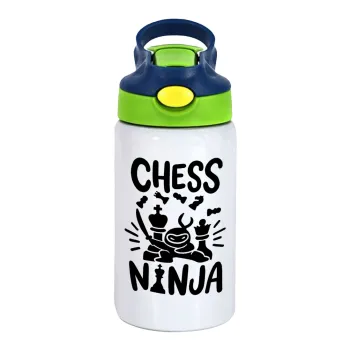 Chess ninja, Children's hot water bottle, stainless steel, with safety straw, green, blue (350ml)