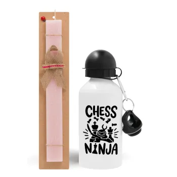 Chess ninja, Πασχαλινή Λαμπάδα με παγούρι μεταλλικό αλουμινίου (500ml) & κερί αρωματικό πλακέ (30cm) (ΡΟΖ)