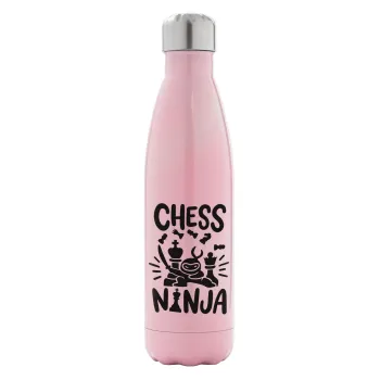 Chess ninja, Μεταλλικό παγούρι θερμός Ροζ Ιριδίζον (Stainless steel), διπλού τοιχώματος, 500ml