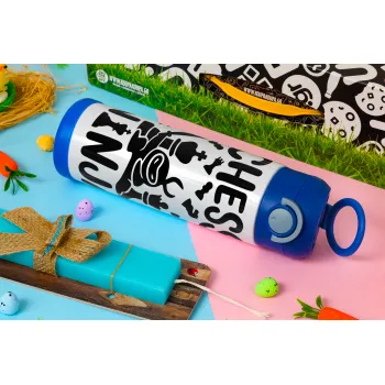 Chess ninja, Easter candle, Childrens hot water bottle, stainless steel, with safety straw, BLUE (500ml)