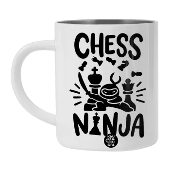 Chess ninja, Λευκή Ανοξείδωτη Μεταλλική Κούπα 450ml - Διπλού Τοιχώματος 
