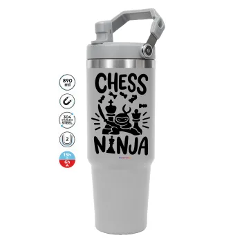 Chess ninja, ΓΚΡΙ χρώματος Θερμός Ανοξείδωτο 890ml (30oz) με χερούλι