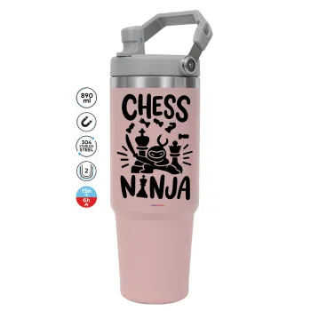 Chess ninja, ΡΟΖ χρώματος Θερμός Ανοξείδωτο 890ml (30oz) με χερούλι