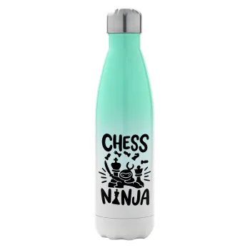 Chess ninja, Μεταλλικό παγούρι θερμός Πράσινο/Λευκό (Stainless steel), διπλού τοιχώματος, 500ml