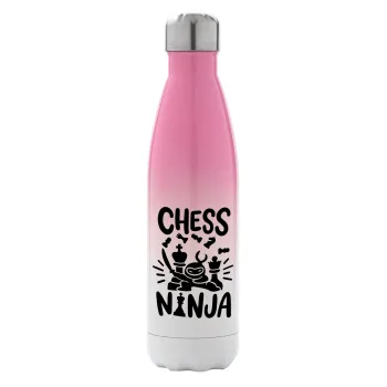 Chess ninja, Metal mug thermos Pink/White (Stainless steel), double wall, 500ml