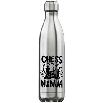 Chess ninja, Μεταλλικό παγούρι θερμός Inox (Stainless steel), διπλού τοιχώματος, 750ml