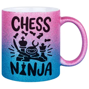 Chess ninja, Κούπα Χρυσή/Μπλε Glitter, κεραμική, 330ml