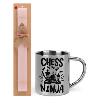Chess ninja, Easter Set, metallic thermal cup (300ml) & aromatic flat Easter candle (30cm) (PINK)
