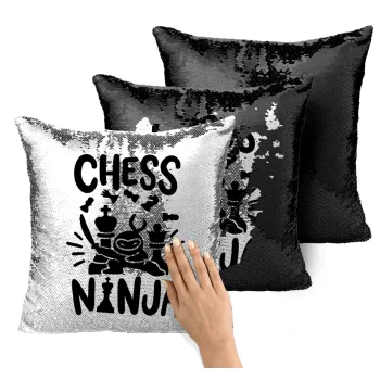 Chess ninja, Μαξιλάρι καναπέ Μαγικό Μαύρο με πούλιες 40x40cm περιέχεται το γέμισμα