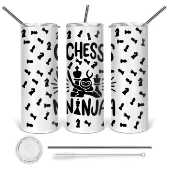 Chess ninja, Tumbler stainless steel 600ml, with metal straw & cleaning brush